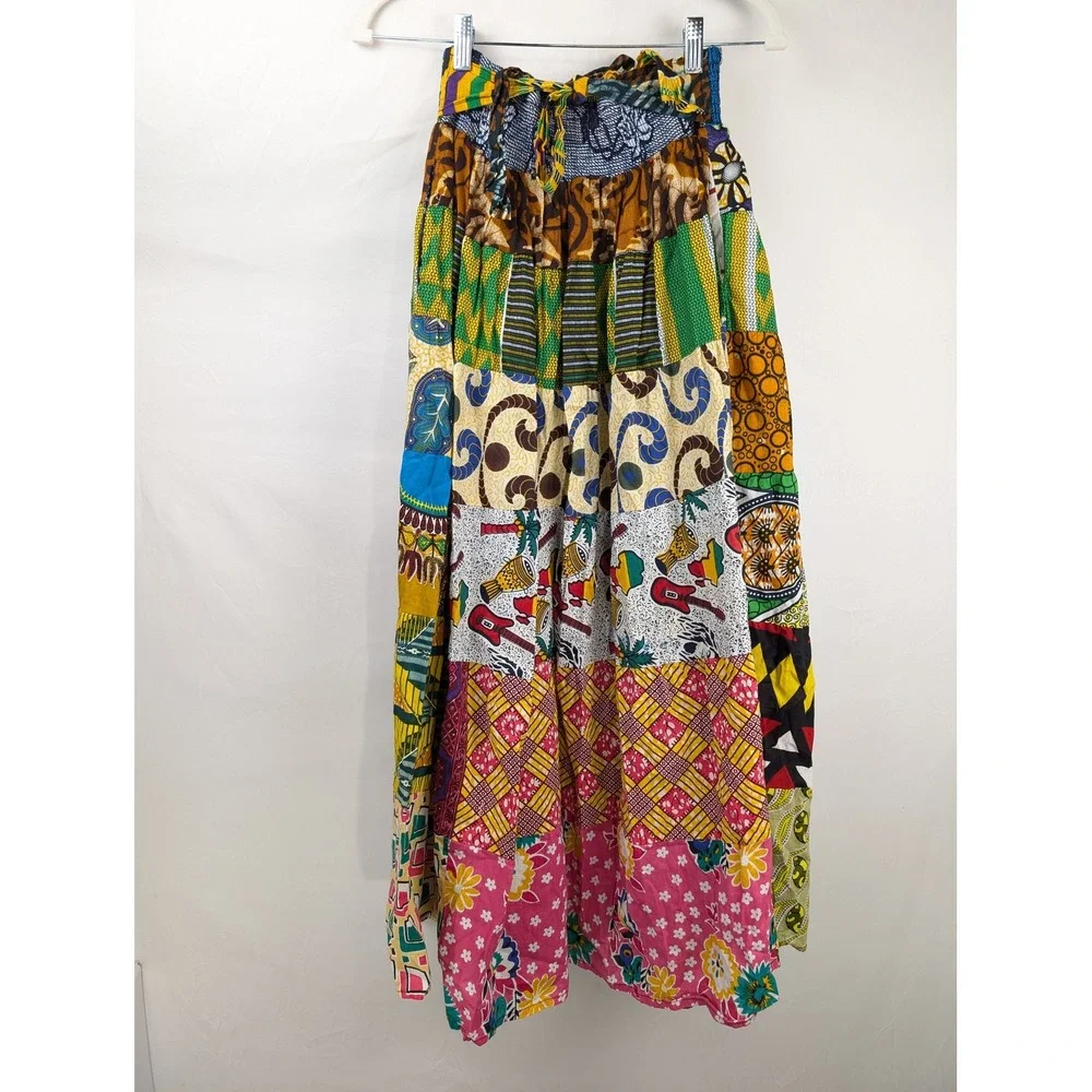 Handmade Patchwork Tribal Maxi Skirt Size M Multi Hippie Boho Pocket Cottagecore